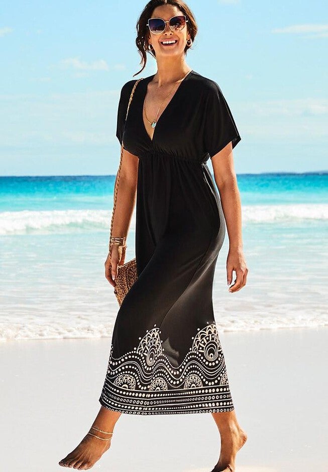 Kate V-Neck Cover Up Maxi Dress, BLACK, hi-res image number null