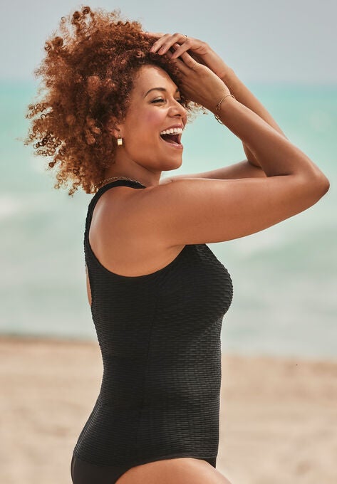 Textured Crossback Tankini Top, , alternate image number null