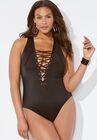 Ashley Graham CEO Lace Up One Piece Swimsuit, , alternate image number null