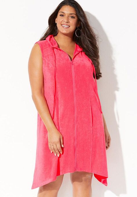 Maci Zip Front Terrycloth Cover Up Hoodie Plus Sizeswimsuit