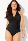 Faux Wrap Halter One Piece Swimsuit, , alternate image number null