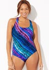 Chlorine Resistant Cross Back One Piece Swimsuit, DIAGONAL STRIPE, hi-res image number null