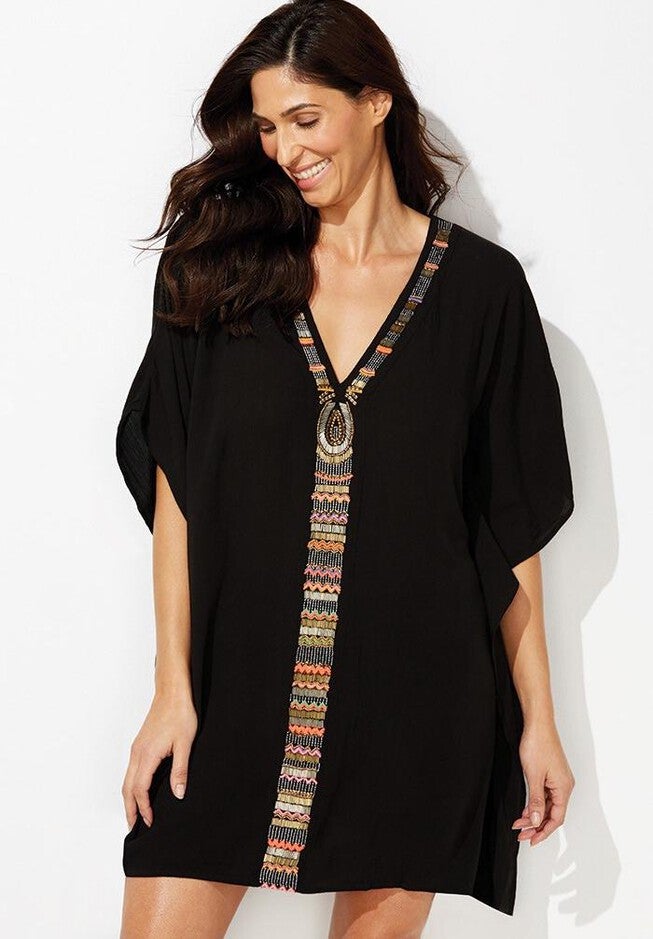 Poncho Swimsuit Cover Up, BLACK, hi-res image number 0