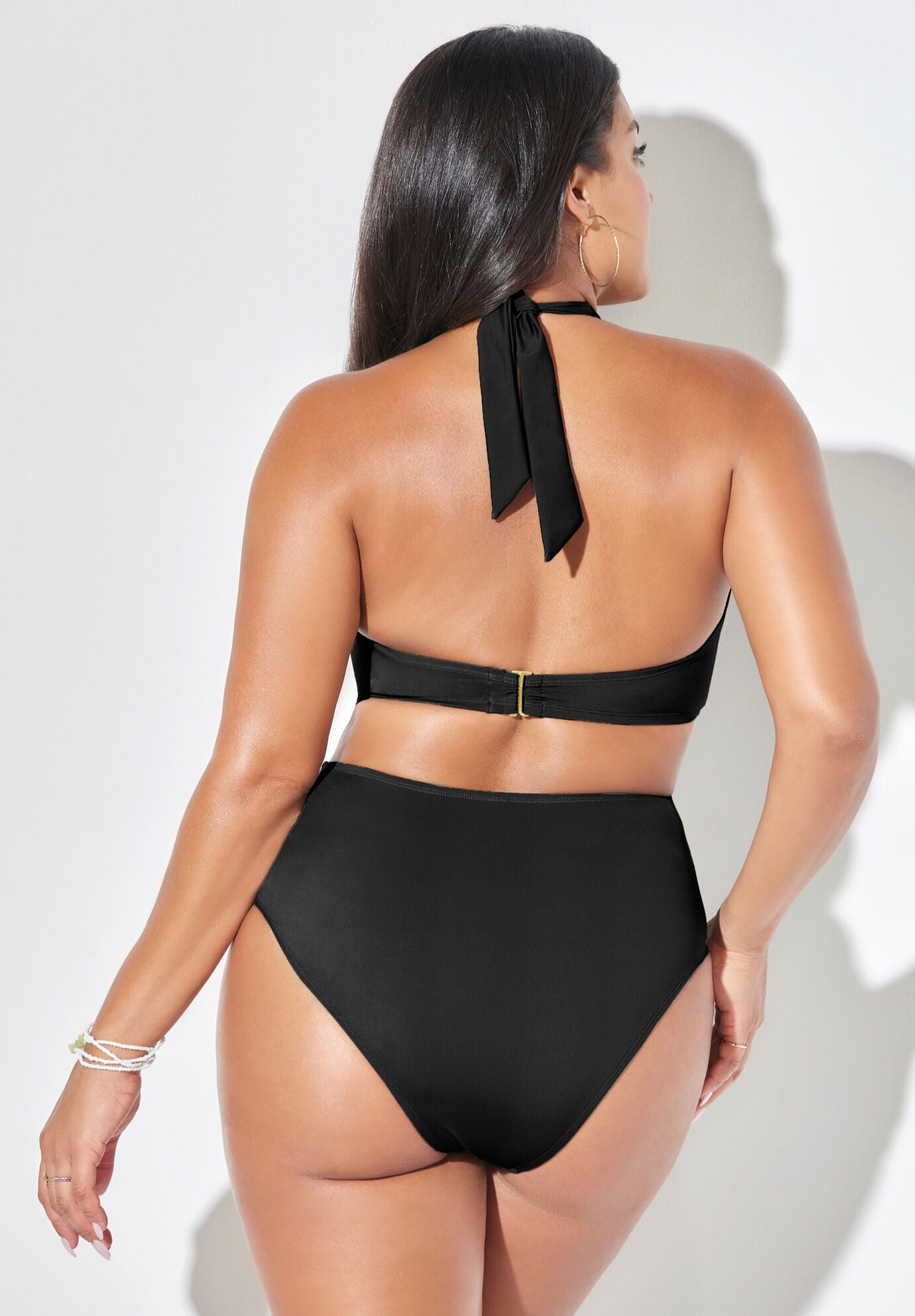 Loop Strap Underwire Halter High Leg Bikini Set, , on-hover image number null