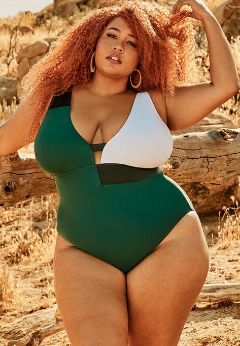 Colorblock One Piece Swimsuit, , alternate image number null
