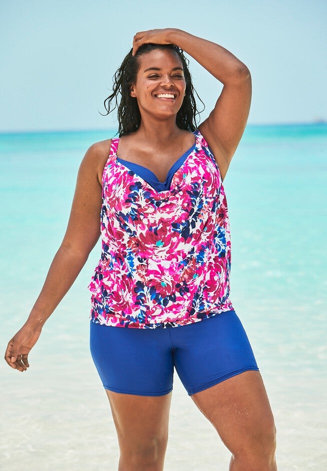 Two-In-One Blouson Tankini Top, WHITE MULTI FLORAL, hi-res image number 0