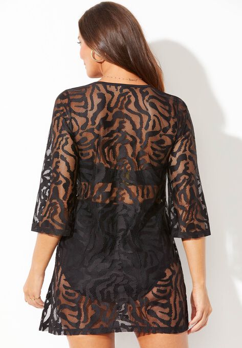 Maeve Burnout Lace Front Tunic Cover Up, , on-hover image number null