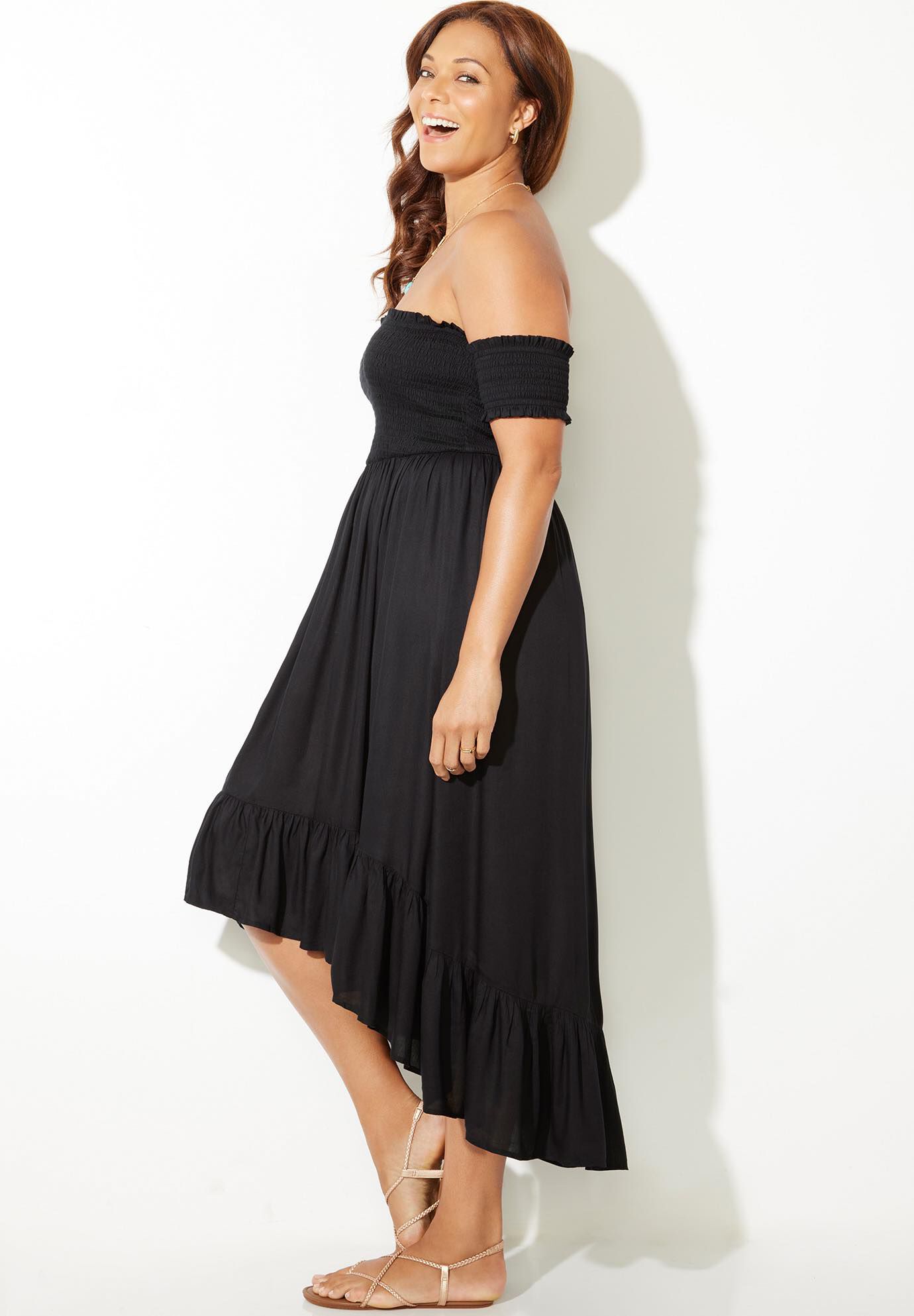 Lauren Smocked Off the Shoulder High Low Dress, , alternate image number 4