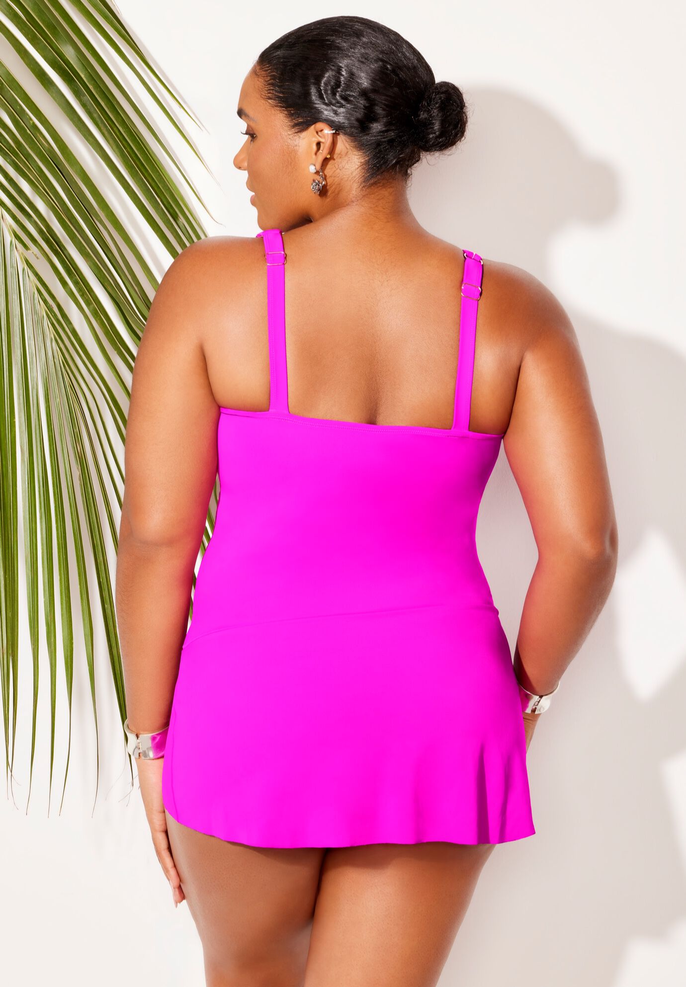 Mesh Panel Underwire Swimdress, FLUORESCENT PINK, on-hover image number 1