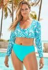 Ambition Long Sleeve Cropped Bikini Top, PALM PRINT, hi-res image number null