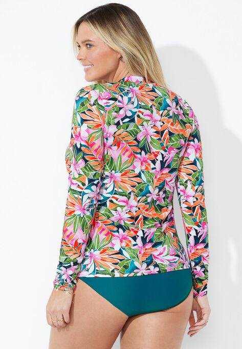 Chlorine Resistant Zip Up Swim Shirt, , on-hover image number null