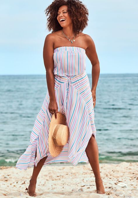 Riley Bandeau Cover Up Dress, LIGHT STRIPE, hi-res image number null