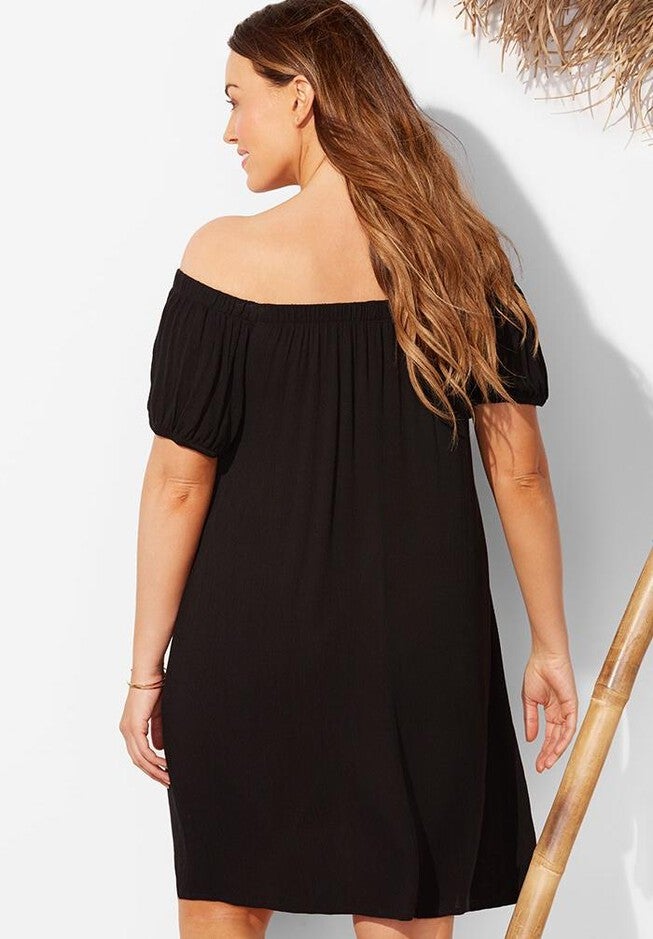 Millie Black Off The Shoulder Cover Up Dress, , on-hover image number null