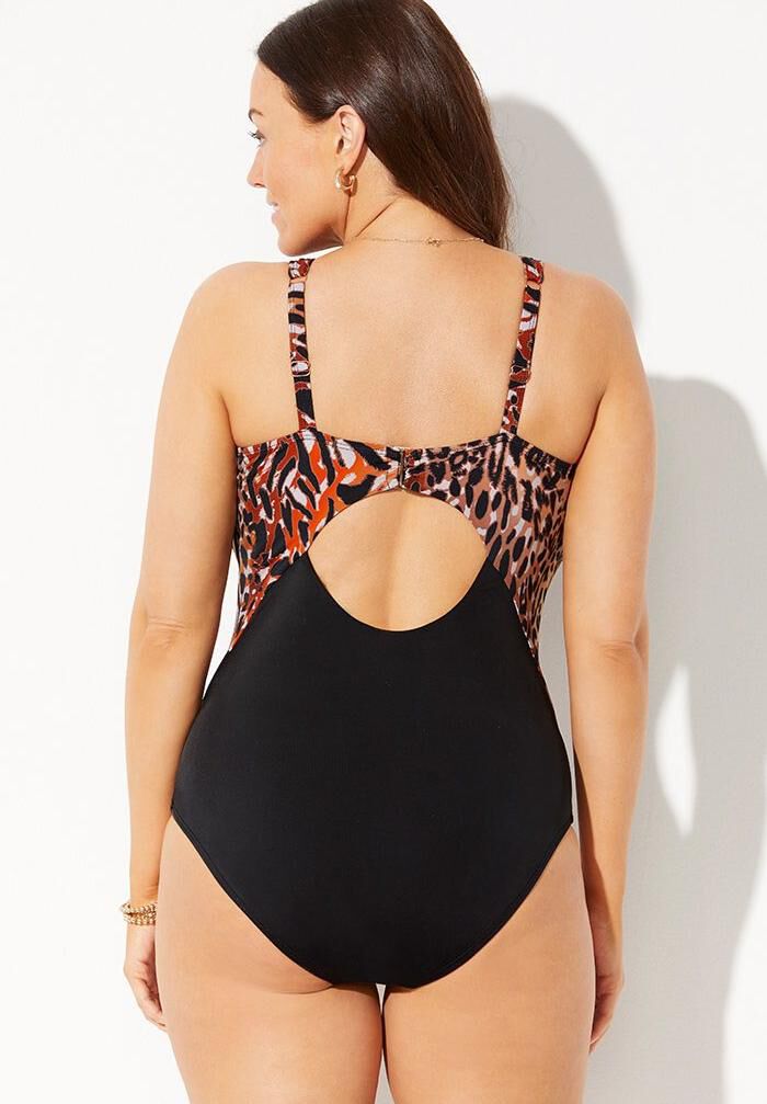 Center Ring Plunge One Piece Swimsuit, LEOPARD, on-hover image number 1