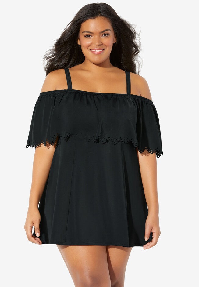 Off-The-Shoulder Swimdress by Fit 4 U®, BLACK, hi-res image number null