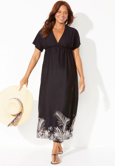 Kate V-Neck Cover Up Maxi Dress, BLACK SILVER PALM, hi-res image number null