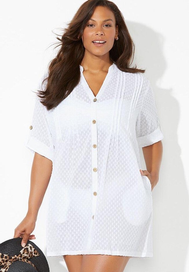 Brynn Sheer Button Up Cover Up Shirt, , alternate image number 2