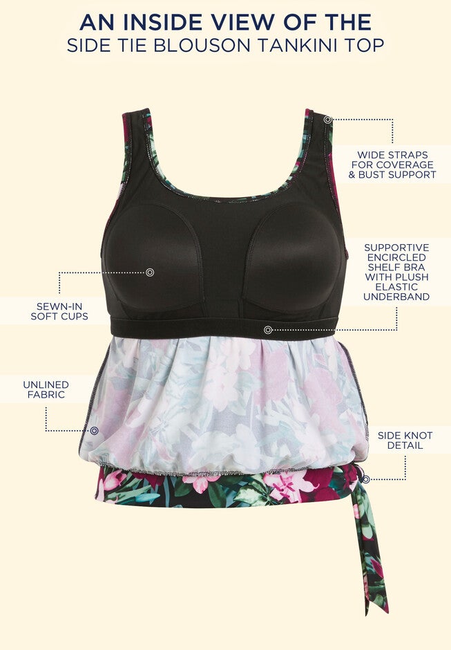 Side Tie Blouson Tankini Top, , alternate image number 2