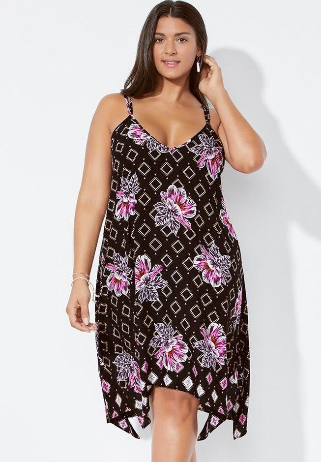 Camila Bella X-Back Handkerchief Cover Up Dress, AZTEC FLORAL, hi-res image number null