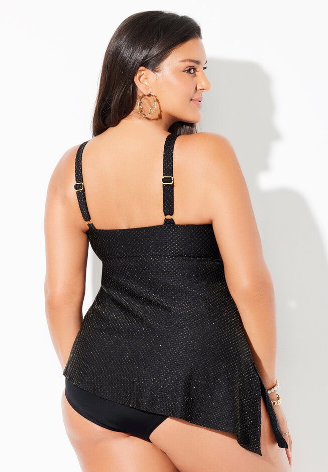 Textured Asymmetrical Underwire Tankini Top, , on-hover image number 1