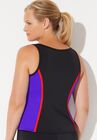Chlorine Resistant Colorblock Zip Front Tankini Top, , on-hover image number null