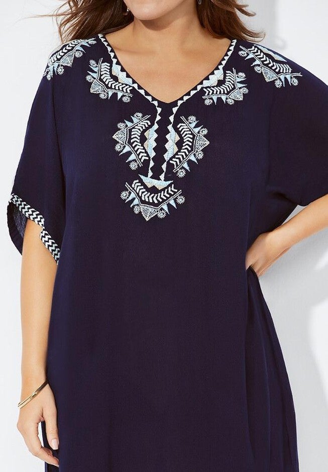 Regina Embroidered V-Neck Cover Up Tunic, , alternate image number null