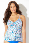 Tie Front Underwire Tankini Top, BLUE WATERCOLOR ANIMAL, hi-res image number 0