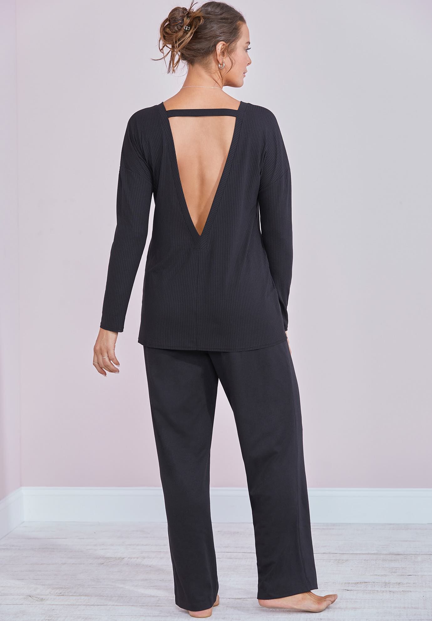 Zoey Ribbed Long Sleeve Shirt, BLACK, on-hover image number 1