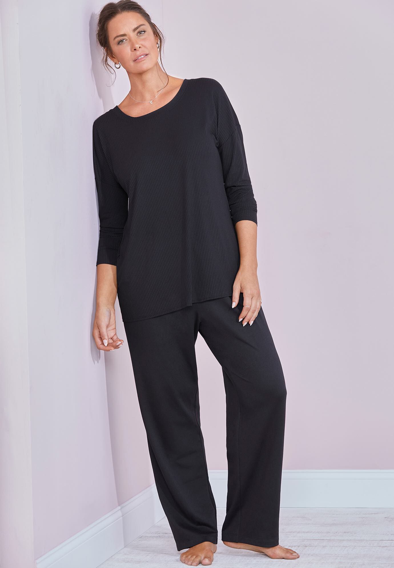 Zoey Ribbed Long Sleeve Shirt, BLACK, hi-res image number 0