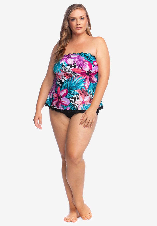 Ruffle-Edge Tankini Top by Maxine of Hollywood, SERENGETI STRIPE FLORAL, hi-res image number null