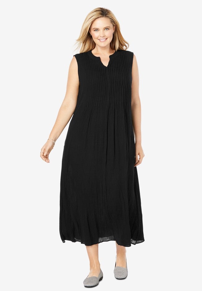 Sleeveless Pintuck Crinkle Dress, BLACK, hi-res image number null