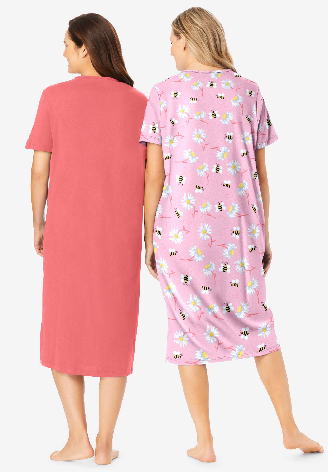 2-Pack Long Sleepshirts, SWEET CORAL BEES, on-hover image number 1