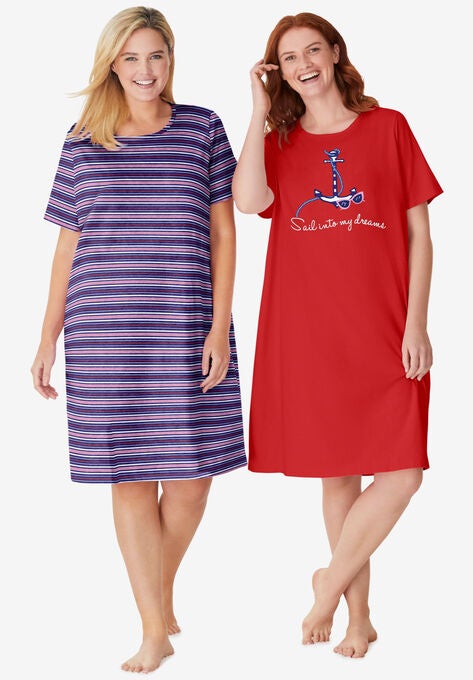 2-Pack Short-Sleeve Sleepshirt, VIVID RED ANCHOR, hi-res image number null