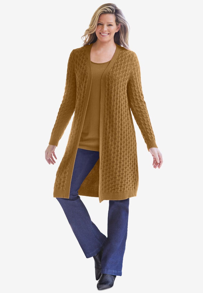 Pointelle Cardigan, TOFFEE, hi-res image number null