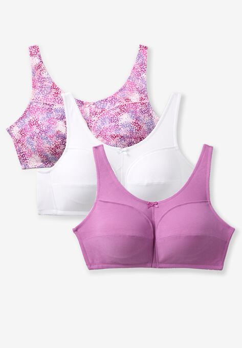 3-Pack Cotton Wireless Bra, PRETTY ORCHID ASSORTED, hi-res image number null