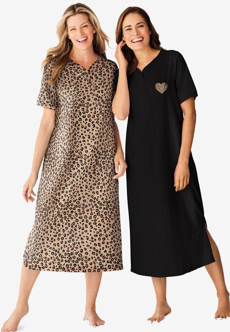 2-Pack Long Henley Sleepshirt , CLASSIC LEOPARD, hi-res image number null