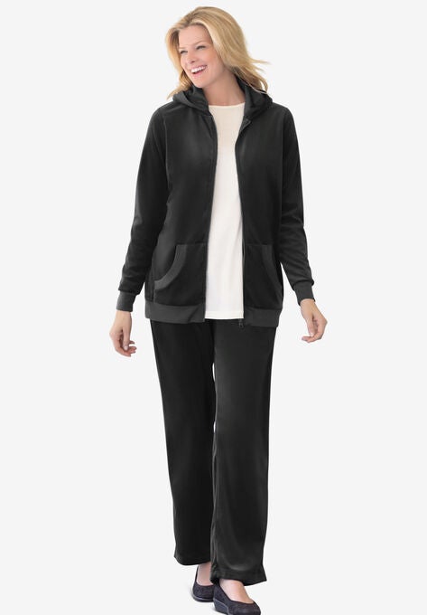 2-Piece Velour Hoodie Set, BLACK, hi-res image number null