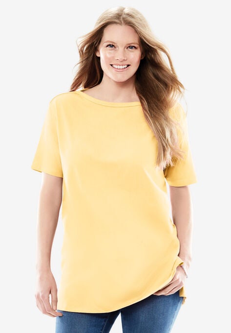 Perfect Printed Short-Sleeve Boatneck Tunic, , alternate image number null