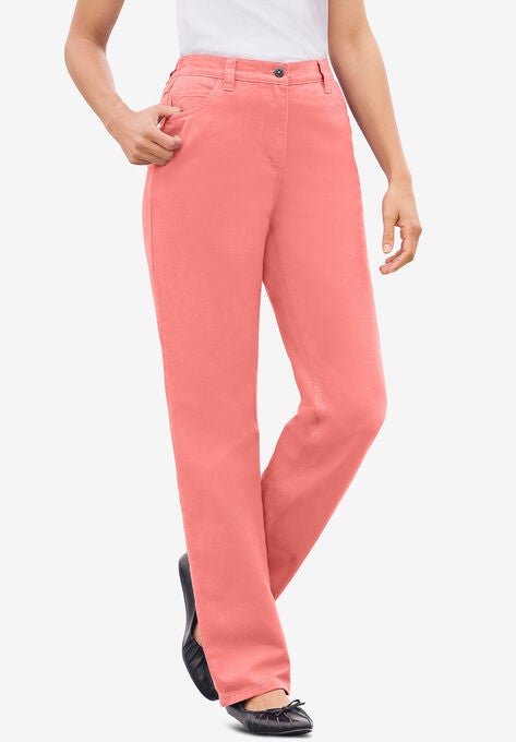 Back-Elastic Straight Leg Cotton Jean, SWEET CORAL, hi-res image number null