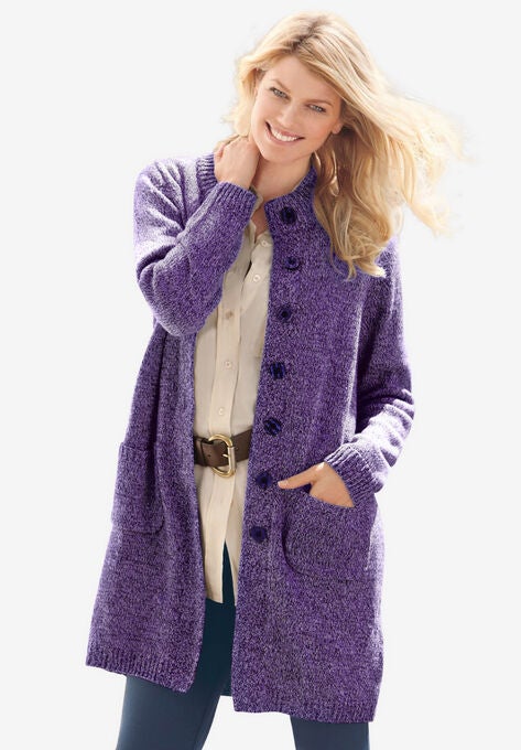 Marled Sweater Jacket, RADIANT PURPLE SOFT IRIS, hi-res image number null