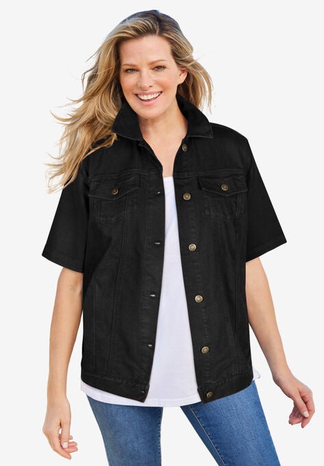 Short-Sleeve Denim Jacket, BLACK, hi-res image number null