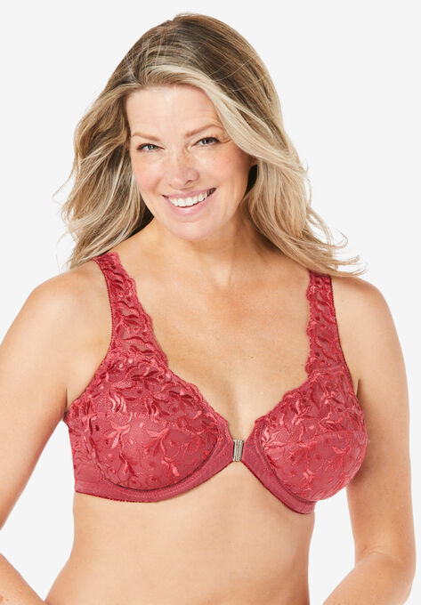 Embroidered Front-Close Underwire Bra , CLASSIC RED, hi-res image number null