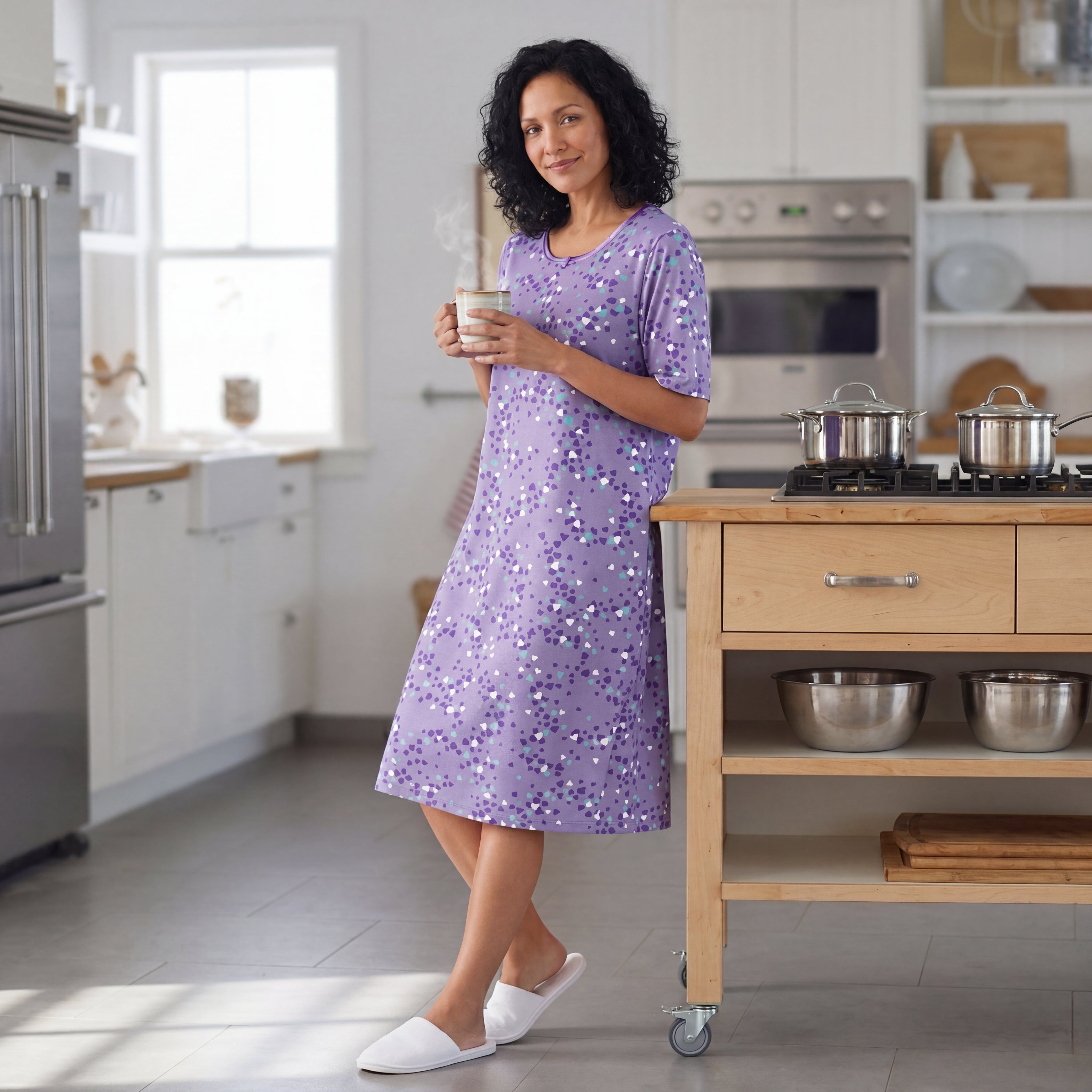 Short-Sleeve Sleepshirt, SOFT IRIS HEARTS, hi-res image number 0