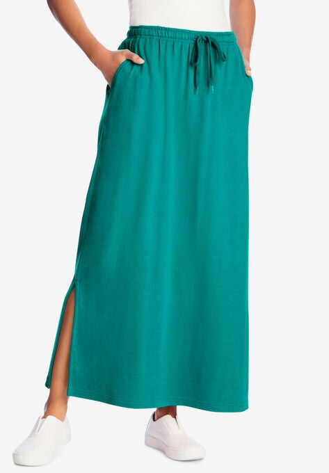 Sport Knit Side-Slit Skirt, WATERFALL, hi-res image number null