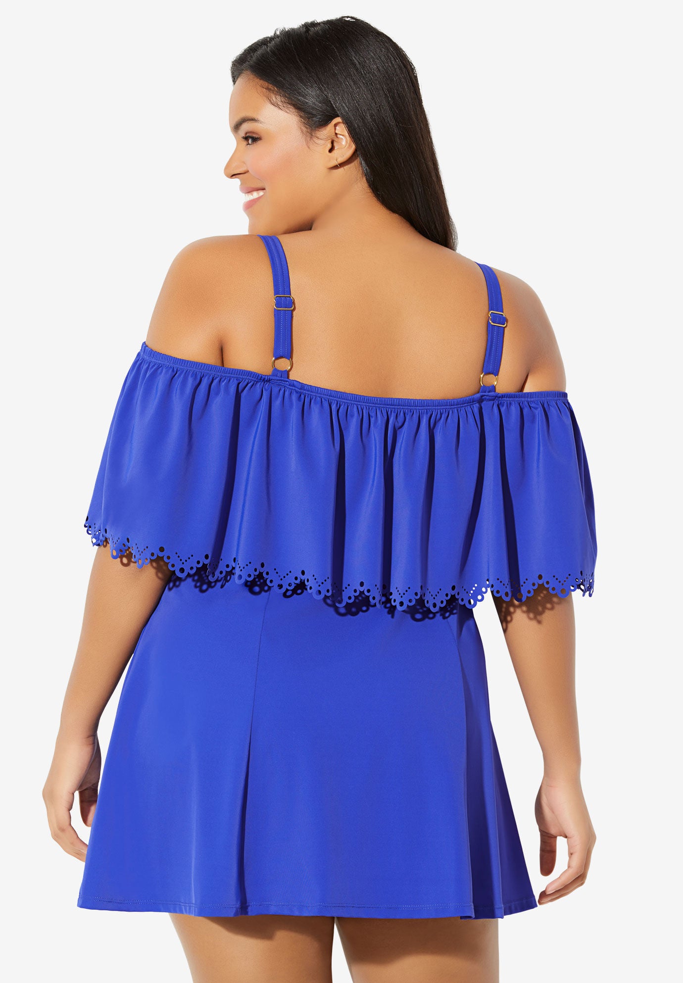 fit 4 u off the shoulder ruffle swim dress