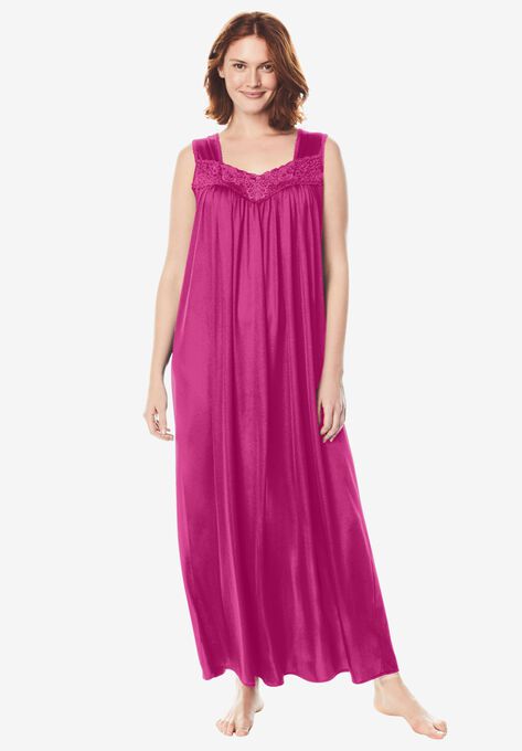 Long Tricot Knit Nightgown , PARADISE PINK, hi-res image number null