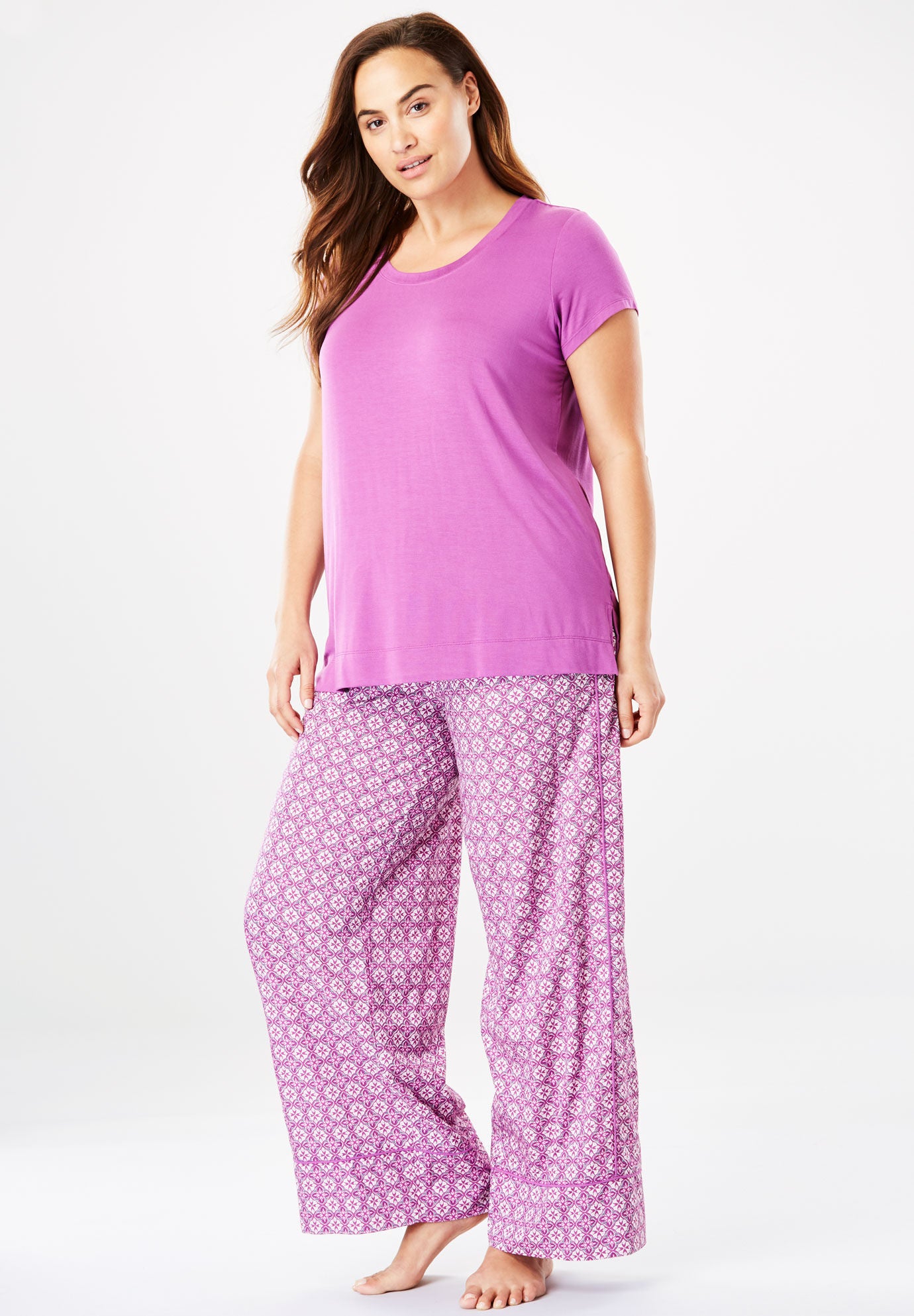 Dreams /& Co Womens Plus Size Side Slit Wide Leg Pant