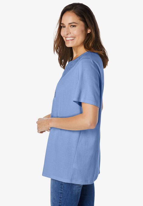 Eyelet Henley Tee, , alternate image number null