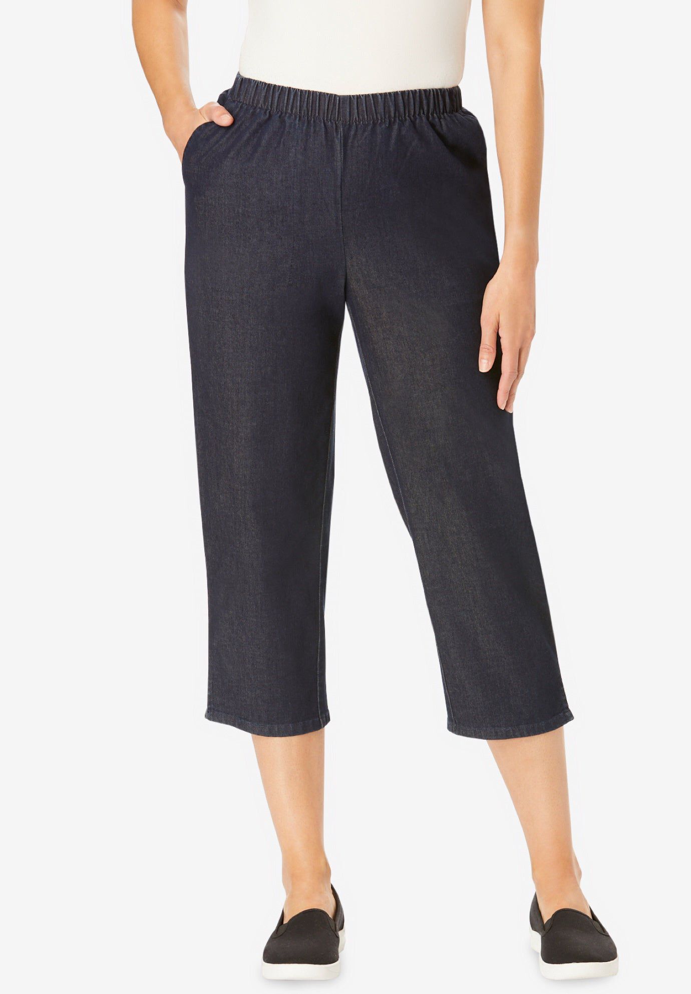 Fineline Stretch Denim Pull-On Capri Jeans, INDIGO, hi-res image number 0
