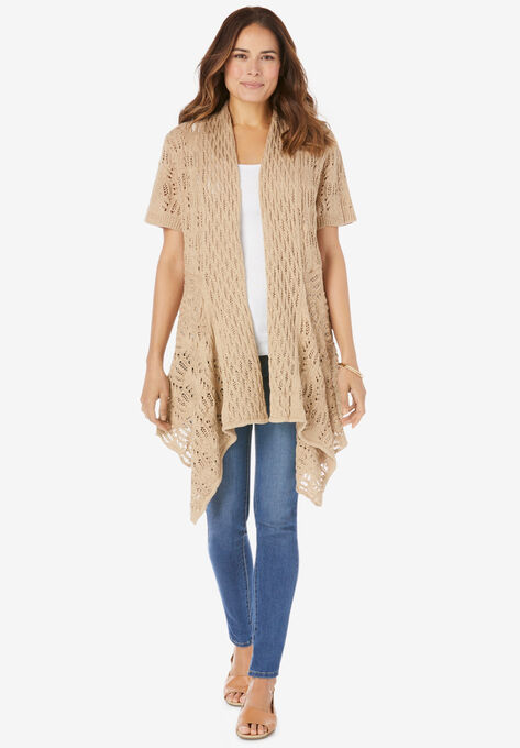 Pointelle Open Cardigan, NEW KHAKI, hi-res image number null